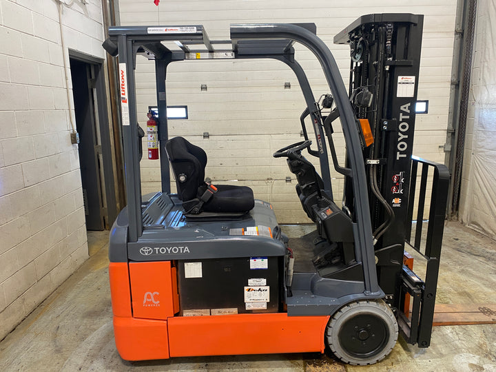 Used forklift for sale in Barrie | 2021 TOYOTA 4000 LB 3-Wheel Electric Forklift | Model: 8FBE20U