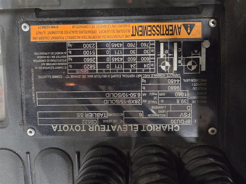 Used forklift for sale in Lachine | 2020 TOYOTA 6,000 LB Diesel Pneumatic Forklift | Model: 8FDU30