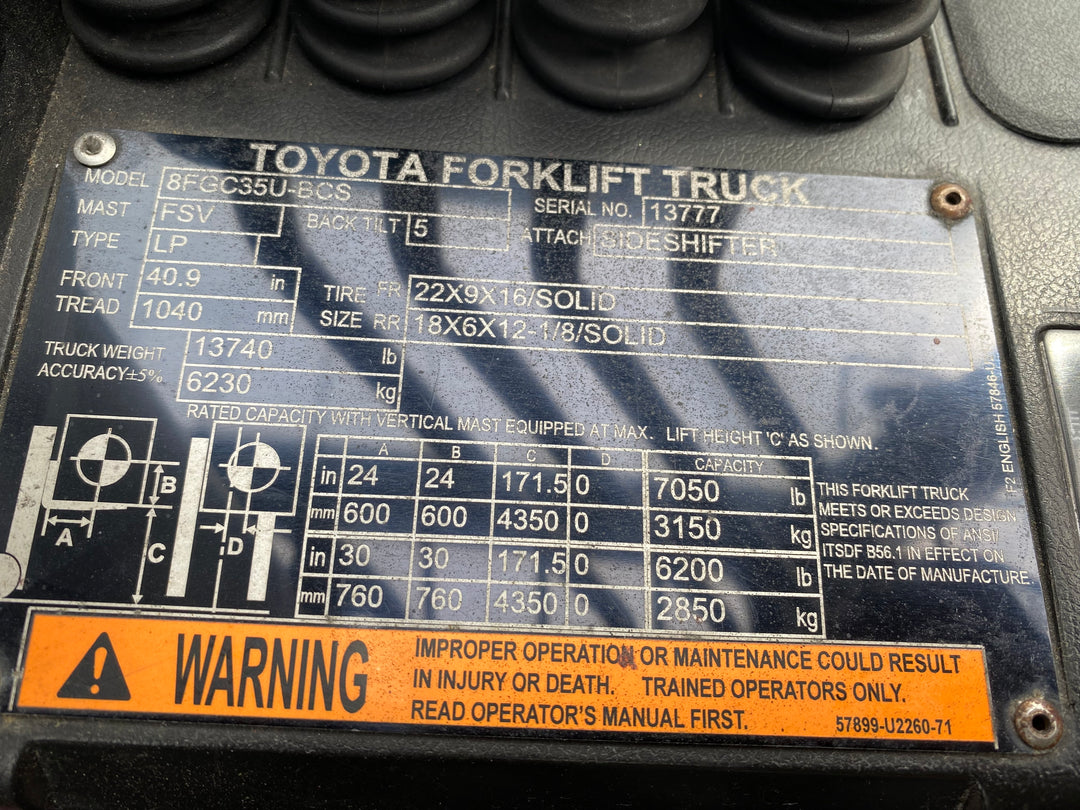Used forklift for sale in Delta | 2019 Toyota  | Model: 8FGCU35-BCS