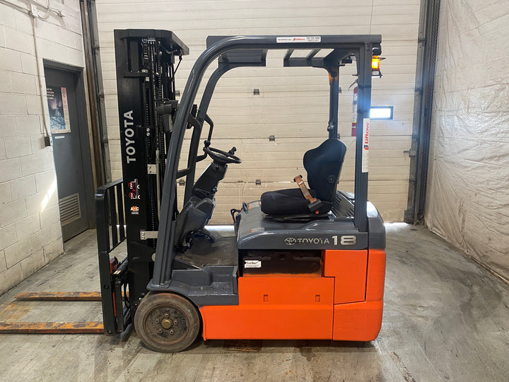 Used forklift for sale in Barrie | 2021 TOYOTA 3,500 LB 3-Wheel Electric Forklift | Model: 8FBE18U
