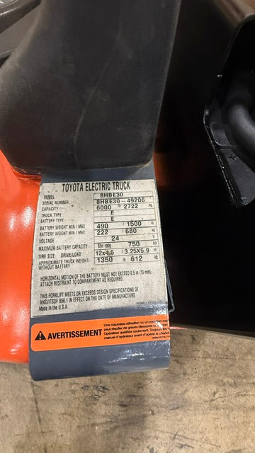 Used forklift for sale in Lachine | 2018 TOYOTA 6,000 LB Electric Walkie Rider Pallet Truck | Model: 8HBE30