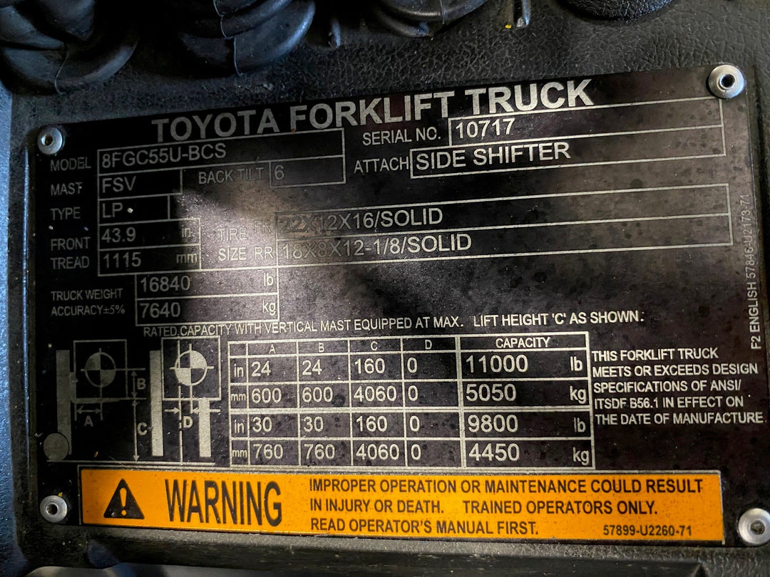 Used forklift for sale in Vaughan | 2017 TOYOTA 12,000 LB IC Cushion Forklift | Model: 8FGC55U