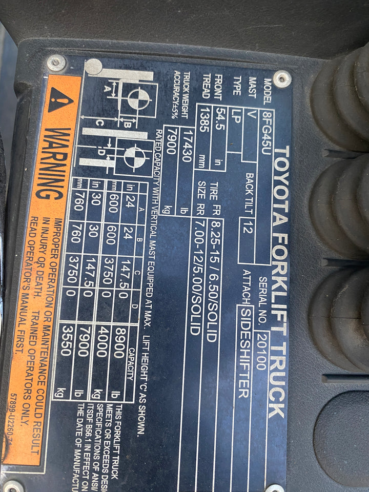 Used forklift for sale in Delta | 2020 Toyota  | Model: 8FG45U