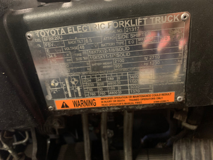 Used forklift for sale in Toronto | 2021 TOYOTA 4000 LB 3-Wheel Electric Forklift | Model: 8FBE20U