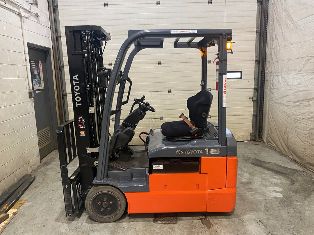 Used forklift for sale in Barrie | 2021 TOYOTA 3,500 LB 3-Wheel Electric Forklift | Model: 8FBE18U