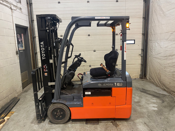 Used forklift for sale in Barrie | 2021 TOYOTA 3,500 LB 3-Wheel Electric Forklift | Model: 8FBE18U