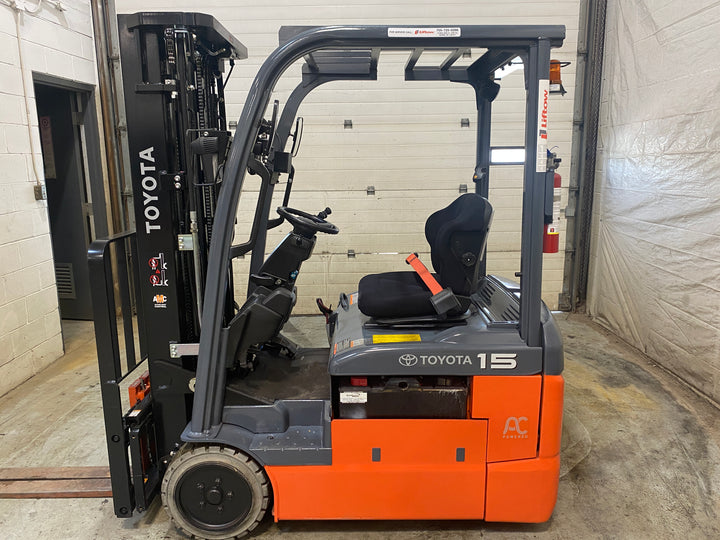 Used forklift for sale in Barrie | 2021 TOYOTA 3000 LB 3-Wheel Electric Forklift | Model: 8FBE15U