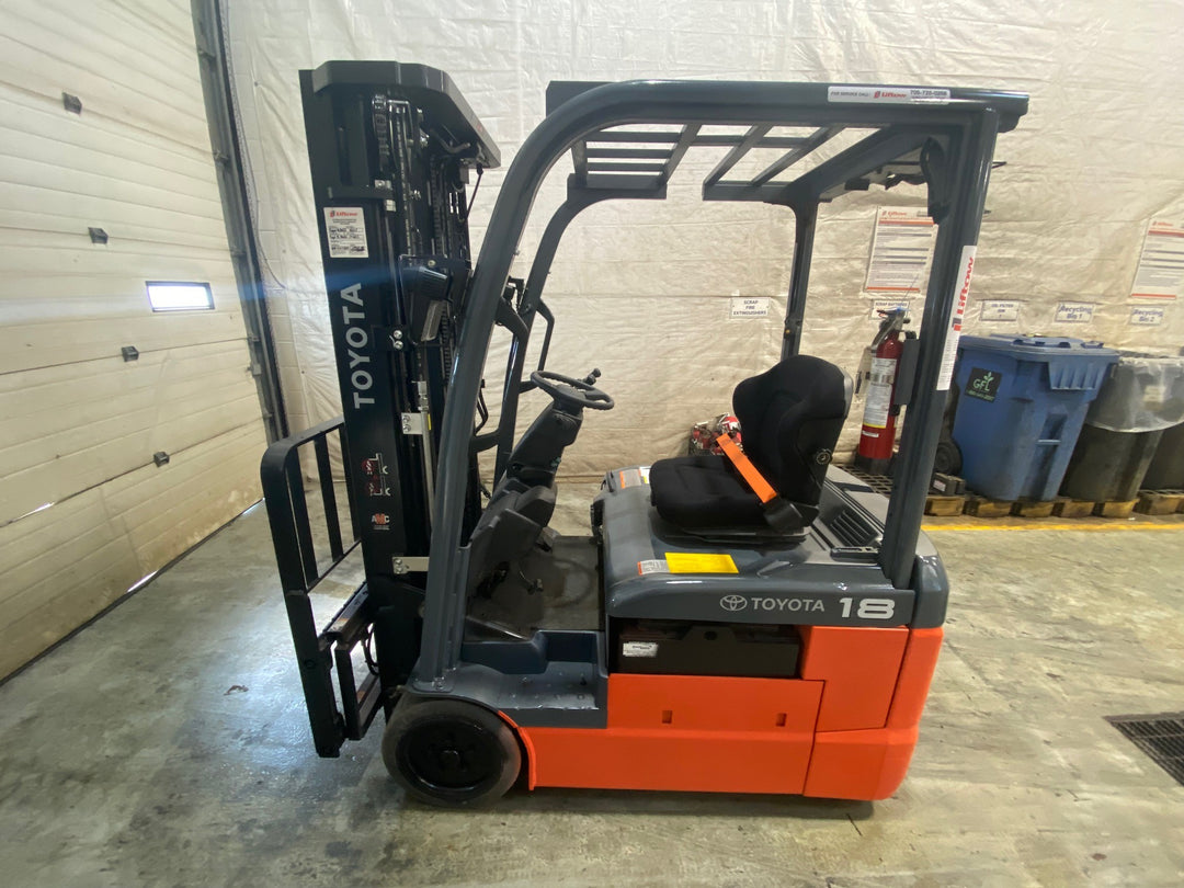 Used forklift for sale in Barrie | 2021 TOYOTA 3,500 LB 3-Wheel Electric Forklift | Model: 8FBE18U