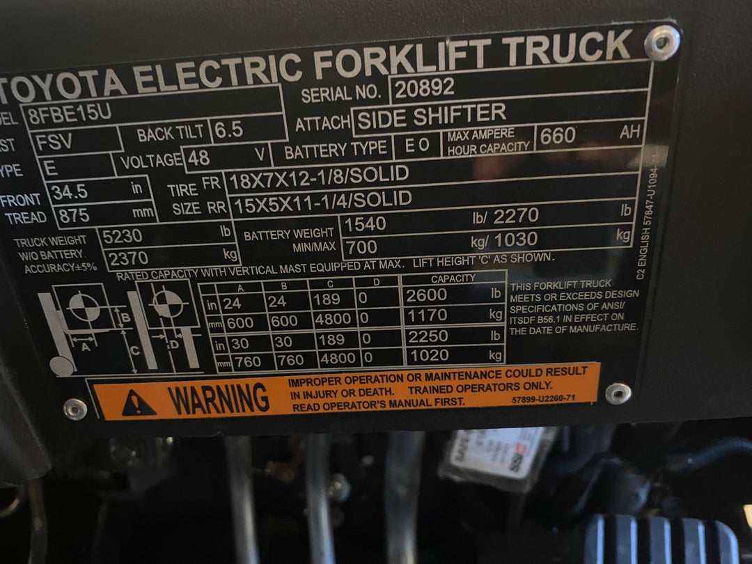 Used forklift for sale in Vaughan | 2021 TOYOTA 3,000 LB 3-Wheel Electric Forklift | Model: 8FBE15U