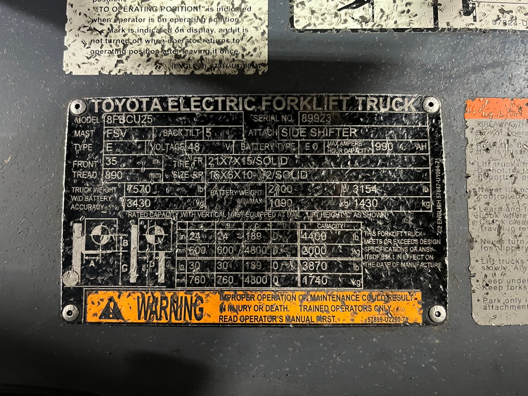 Used forklift for sale in London | 2022 TOYOTA 5000 LB Electric Cushion Forklift | Model: 8FBCU25