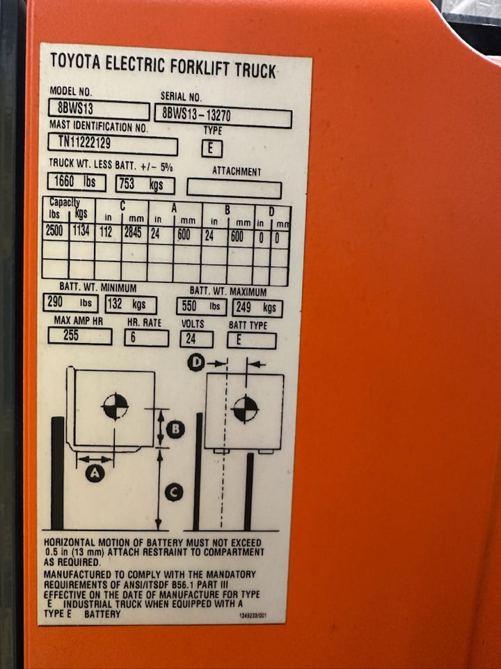Used forklift for sale in Vermont | 2022 Toyota Toyota Walk behind Stacker with on board charger.  | Model: 8BWS13 