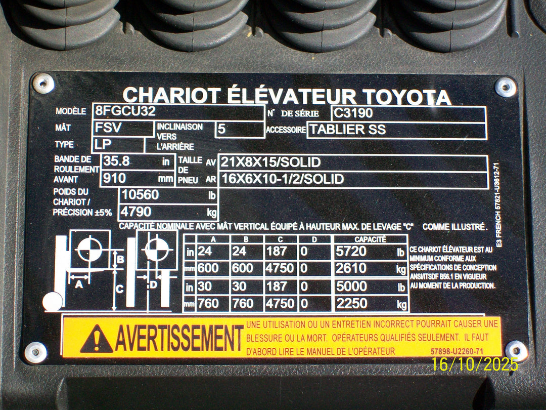 Used forklift for sale in Boucherville | 2021 TOYOTA 6,500 LB IC Cushion Forklift | Model: 8FGCU32