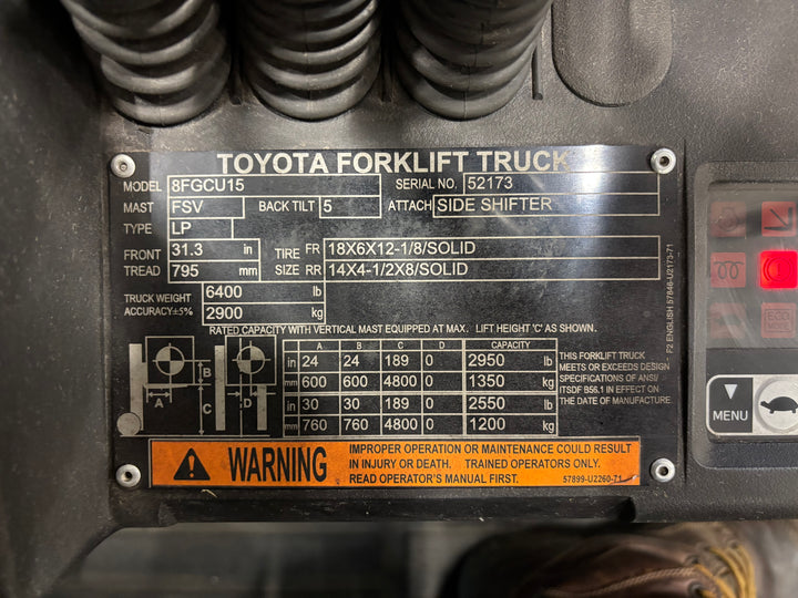 Used forklift for sale in Hamilton | 2021 TOYOTA 3,000 LB IC Cushion Forklift | Model: 8FGCU15
