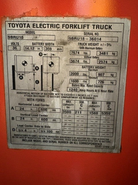 Used forklift for sale in Lachine | 2015 TOYOTA 3,500 LB Electric Reach Truck | Model: 9BR183S211