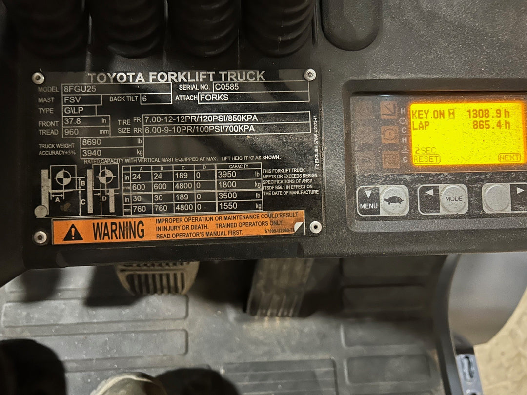 Used forklift for sale in Moncton | 2021 TOYOTA 5,000 LB IC Pneumatic Forklift | Model: 8FGU25