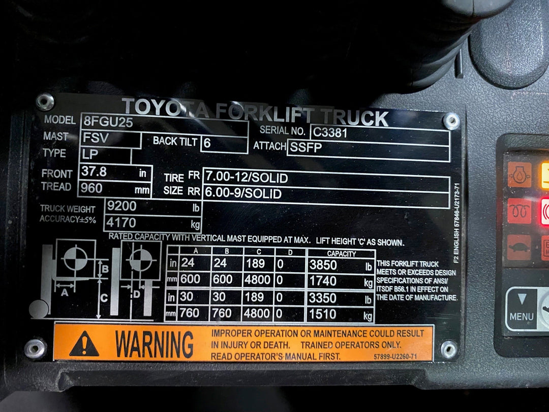 Used forklift for sale in Vaughan | 2020 TOYOTA 5,000 LB IC Pneumatic Forklift | Model: 8FGU25