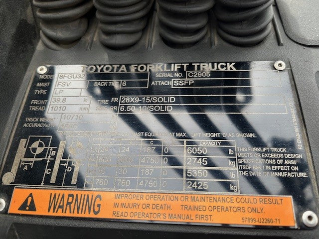 Used forklift for sale in Windsor | 2021 TOYOTA 6500 LB IC Pneumatic Forklift | Model: 8FGU32
