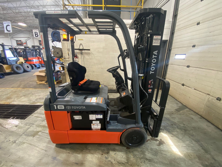 Used forklift for sale in Barrie | 2021 TOYOTA 3,500 LB 3-Wheel Electric Forklift | Model: 8FBE18U