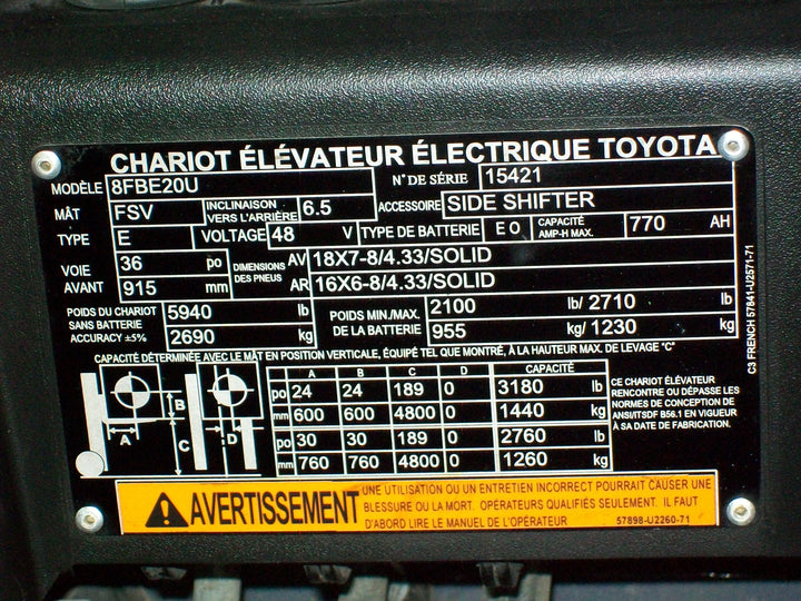 Used forklift for sale in Lachine | 2018 TOYOTA 4,000 LB 3-Wheel Electric Forklift | Model: 8FBE20U