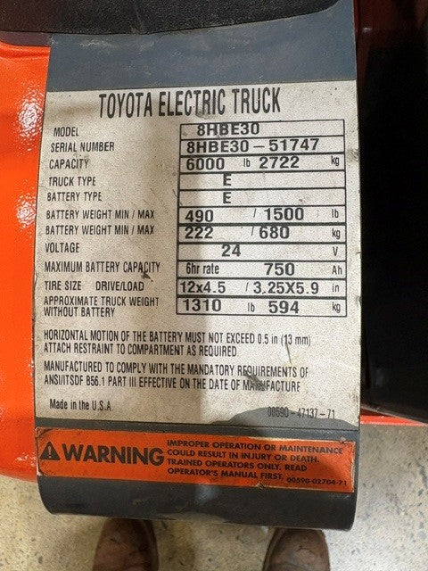 Used forklift for sale in Lachine | 2020 TOYOTA 6,000 LB Electric Walkie Rider Pallet Truck | Model: 8HBE30