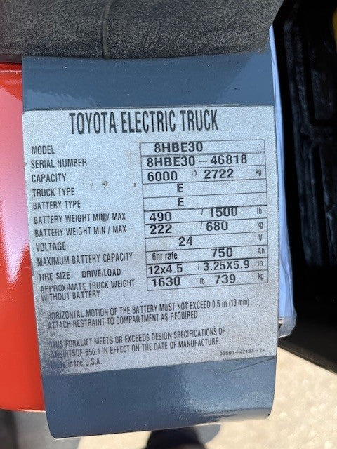 Used forklift for sale in London | 2016 TOYOTA 6000 LB Electric Walkie Rider Pallet Truck | Model: 8HBE30