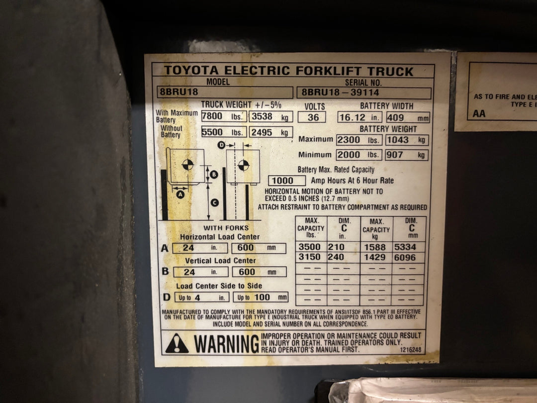 Used forklift for sale in Toronto | 2015 TOYOTA 3500 LB Electric Reach Truck | Model: 8BR183M240
