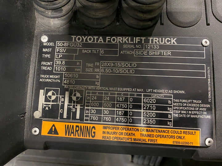Used forklift for sale in Ajax | 2022 TOYOTA 6,500 LB IC Pneumatic Forklift | Model: 50-8FGU32