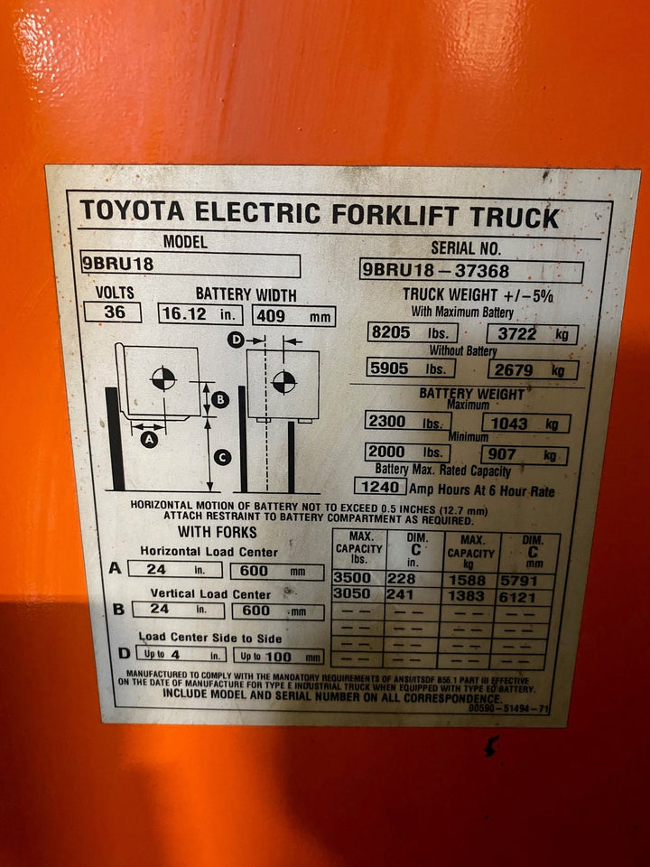 Used forklift for sale in Ajax | 2017 TOYOTA 3,500 LB Electric Reach Truck | Model: 9BR183M241