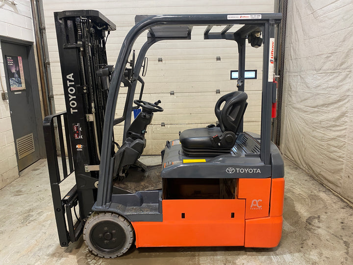Used forklift for sale in Barrie | 2021 TOYOTA 4,000 LB 3-Wheel Electric Forklift | Model: 8FBE20U