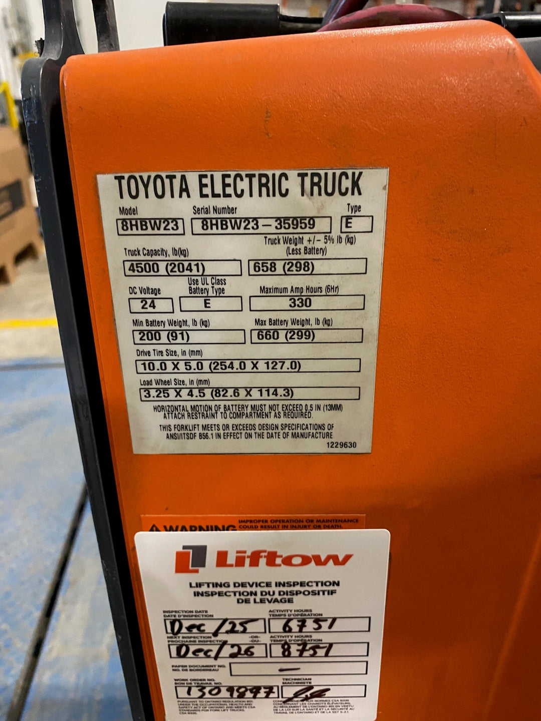 Used forklift for sale in Ajax | 2019 TOYOTA 4,500 LB Electric Walkie Pallet Truck | Model: 8HBW23