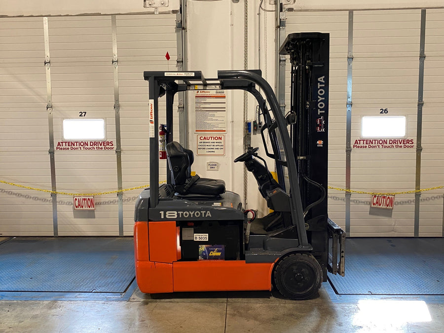 Used forklift for sale in Ajax | 2018 TOYOTA 3500 LB 3-Wheel Electric Forklift | Model: 8FBE18U