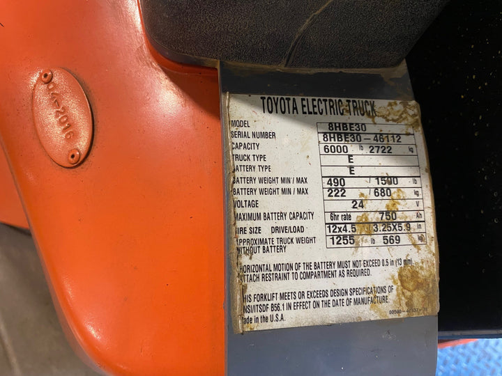Used forklift for sale in Ajax | 2016 TOYOTA 6,000 LB Electric Walkie Rider Pallet Truck | Model: 8HBE30