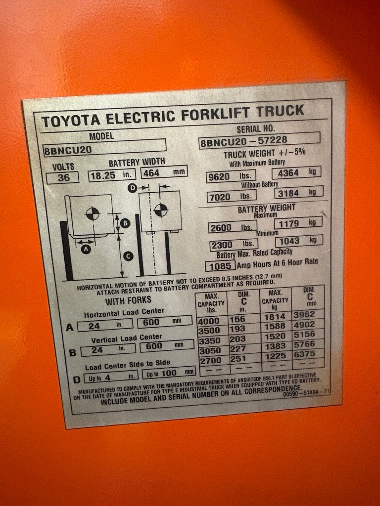 Used forklift for sale in Lachine | 2018 TOYOTA 4,000 LB Electric Standup Counterbalance | Model: 8BNCU20M203