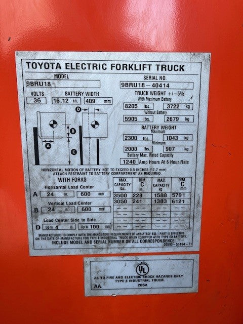 Used forklift for sale in Kitchener | 2019 TOYOTA 3,500 LB Electric Reach Truck | Model: 9BR183M241