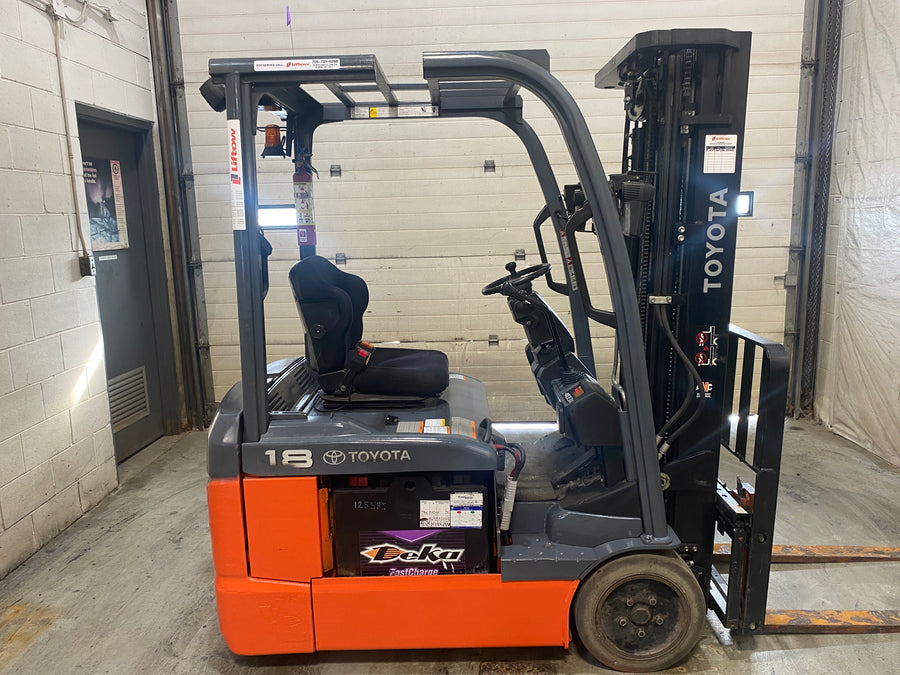 Used forklift for sale in Barrie | 2021 TOYOTA 3,500 LB 3-Wheel Electric Forklift | Model: 8FBE18U
