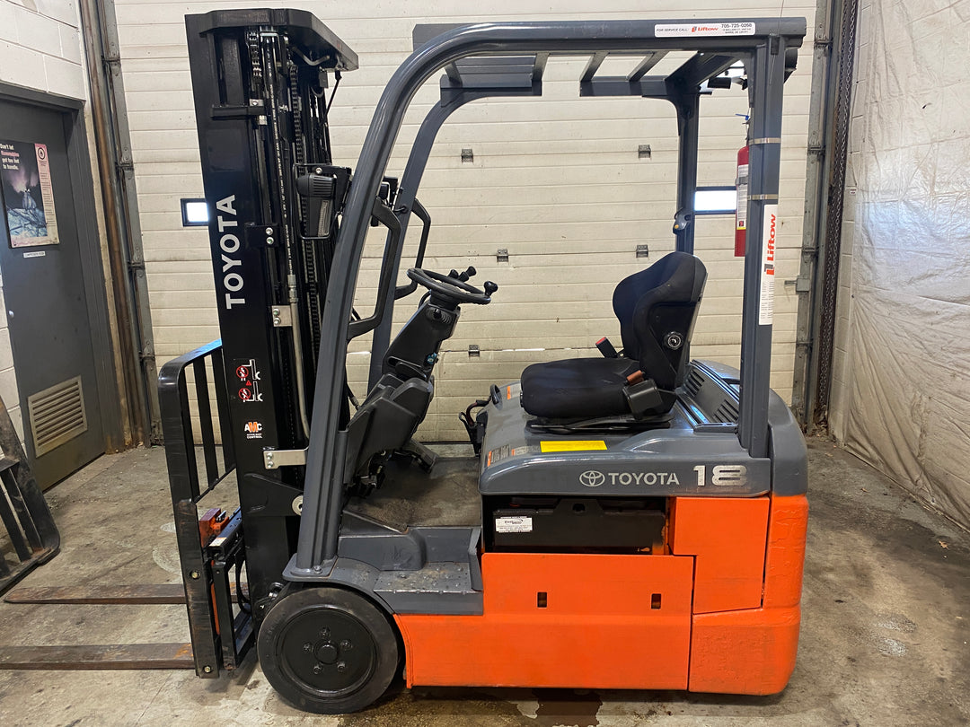 Used forklift for sale in Barrie | 2021 TOYOTA 3,500 LB 3-Wheel Electric Forklift | Model: 8FBE18U