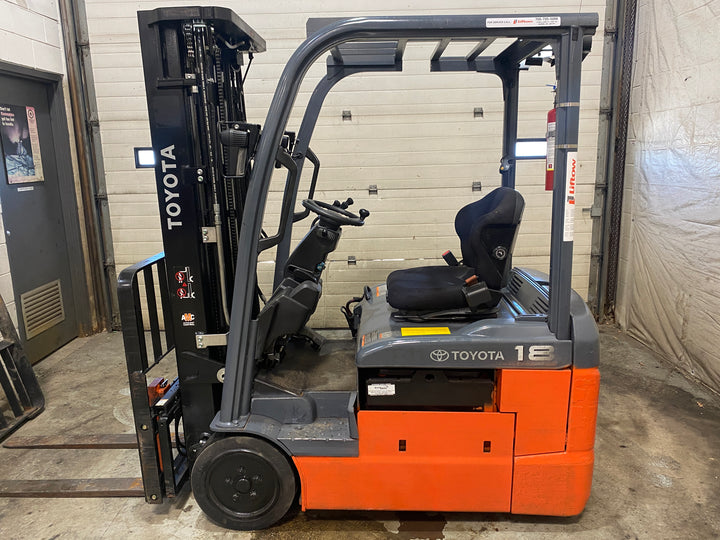 Used forklift for sale in Barrie | 2021 TOYOTA 3,500 LB 3-Wheel Electric Forklift | Model: 8FBE18U