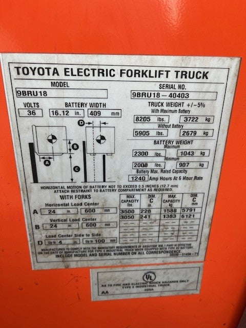 Used forklift for sale in London | 2019 TOYOTA 3500 LB Electric Reach Truck | Model: 9BR183M241
