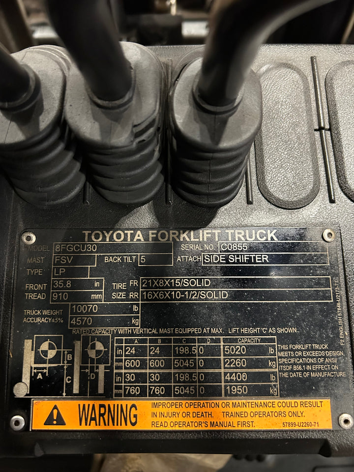 Used forklift for sale in Vaughan | 2020 TOYOTA 6000 LB IC Cushion Forklift | Model: 8FGCU30