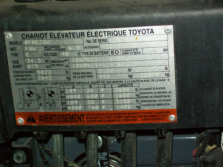 Used forklift for sale in Quebec | 2016 TOYOTA 4000 LB 3-Wheel Electric Forklift | Model: 8FBE20U