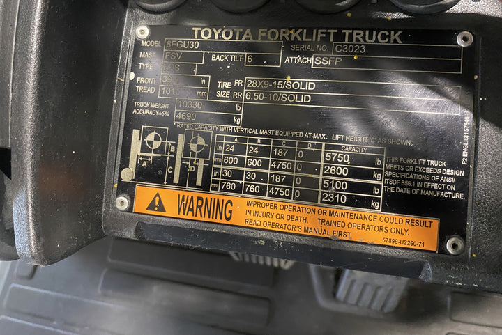 Used forklift for sale in Ajax | 2021 TOYOTA 6000 LB IC Pneumatic Forklift | Model: 8FGU30