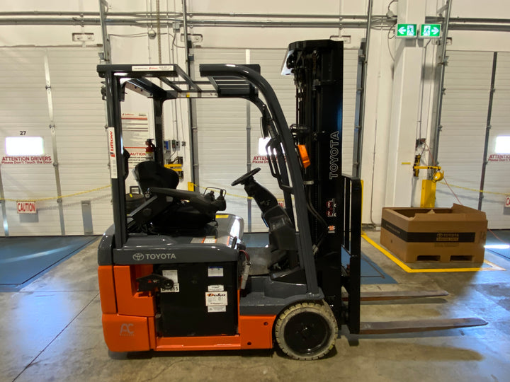 Used forklift for sale in Ajax | 2019 TOYOTA 3,500 LB 3-Wheel Electric Forklift | Model: 8FBE18U
