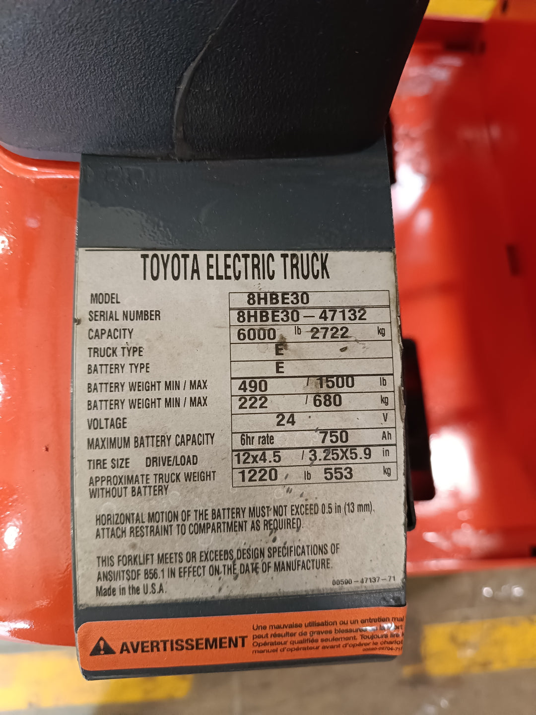 Used forklift for sale in Lachine | 2016 TOYOTA 6000 LB Electric Walkie Rider Pallet Truck | Model: 8HBE30