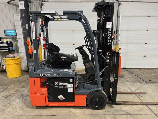 Used forklift for sale in London | 2022 TOYOTA 3,500 LB 3-Wheel Electric Forklift | Model: 8FBE18U