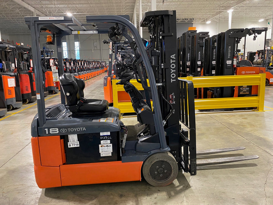 Used forklift for sale in Kitchener | 2023 TOYOTA 3,500 LB 3-Wheel Electric Forklift Longbox | Model: 8FBEH18U