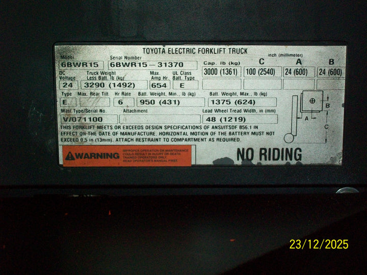 Used forklift for sale in Boucherville | 2019 TOYOTA 3,000 LB Electric Walkie Reach Walkie Stacker | Model: 6BWR152L00