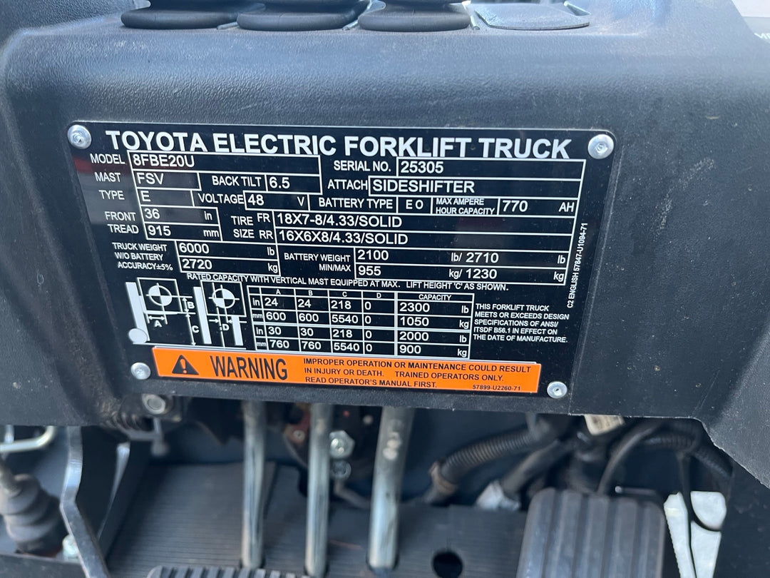 Used forklift for sale in Ottawa | 2022 TOYOTA 4,000 LB 3-Wheel Electric Forklift | Model: 8FBE20U