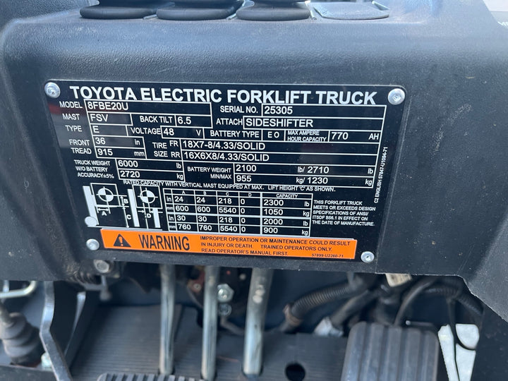Used forklift for sale in Ottawa | 2022 TOYOTA 4,000 LB 3-Wheel Electric Forklift | Model: 8FBE20U