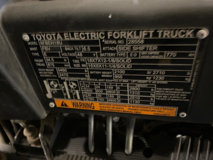 Used forklift for sale in Kitchener | 2023 TOYOTA 3,500 LB 3-Wheel Electric Forklift Longbox | Model: 8FBEH18U