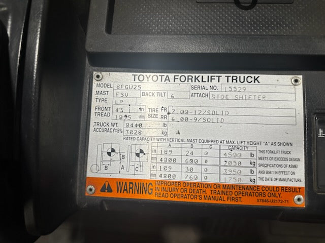 Used forklift for sale in Vermont | 2008 Toyota  | Model: 8FGU25
